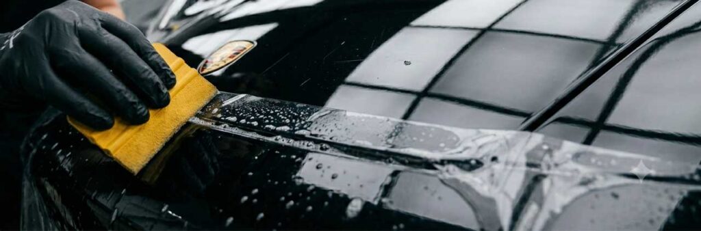 Transparente Lackschutzfolie auf einem Fahrzeug zur langfristigen Absicherung gegen Steinschläge und Kratzer in Braunschweig