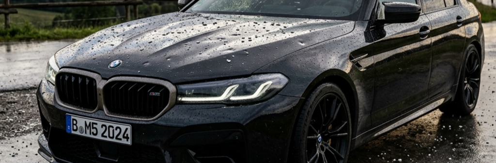Hagelschäden mit kleinen Dellen auf der Motorhaube eines Autos nach einem starken Sommersturm in Braunschweig